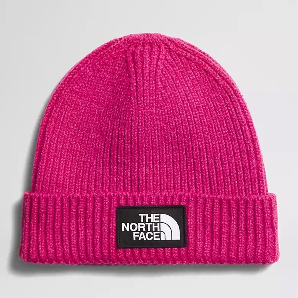 Kids TNF box logo cuffed beanie hat color pink